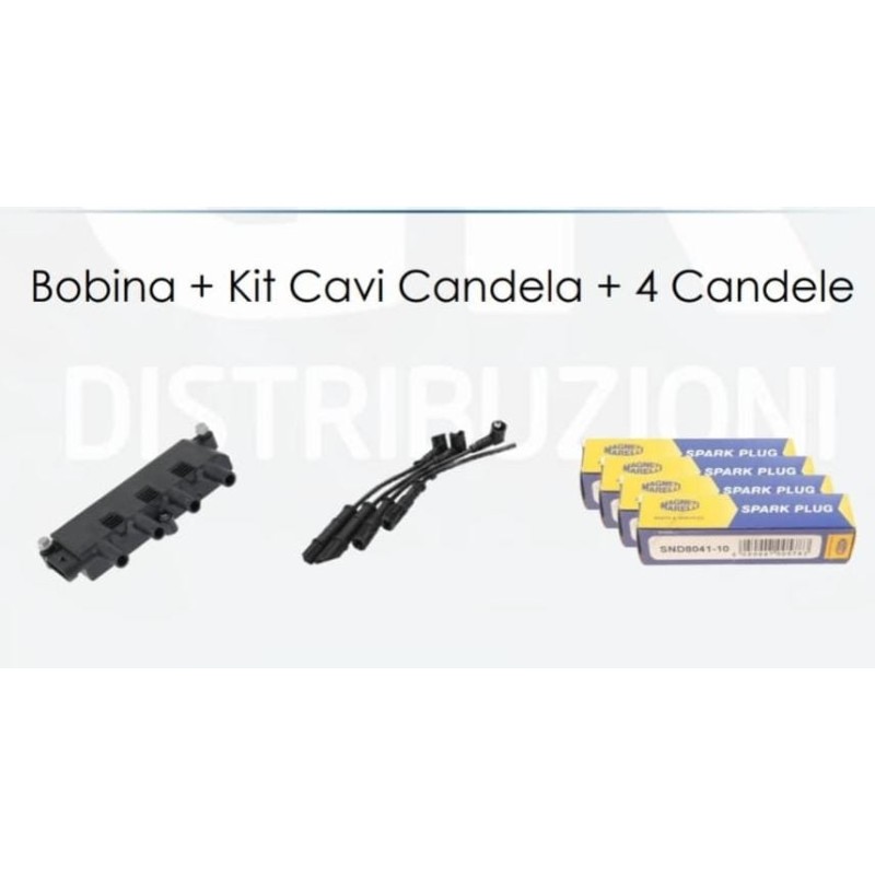 KIT BOBINA CAVI E CANDELE PER MOTORI FIAT 1.2CC 1.4CC BENZINA